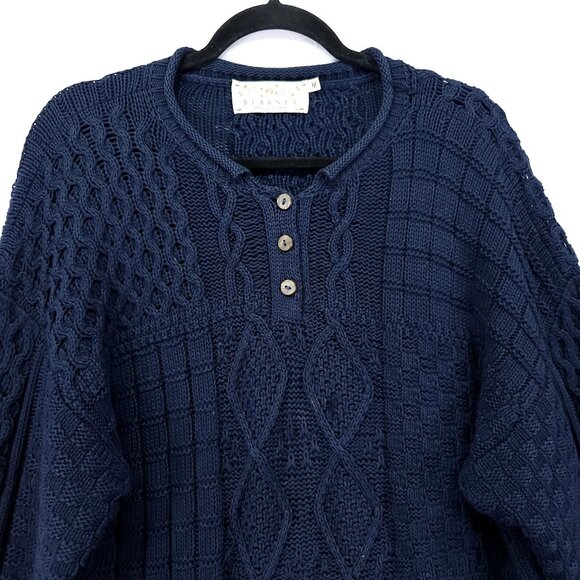 Blarney Woollen Mills Fisherman Cable Knit Sweater Medium Blue Tunic Pullover - Picture 3 of 12